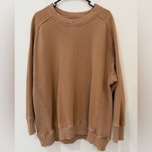 Aerie Camel Rib Panel Oversized Crewneck Sweatshirt Large